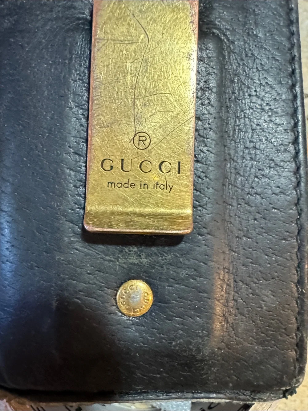 Gucci Black Leather Card Sleeve with Money Clip  WELL LOVED AND USED
